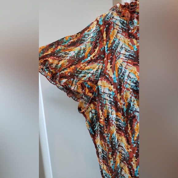 Notations Women’s multicolor Ruffle Tunic V Neck Flutter Sleeve Top XL - Picture 3 of 10